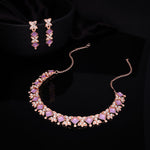 Thumbnail for Tehzeeb Creations Rose Gold-Polished Lavender Choker Necklace With Dangle Earrings - Distacart