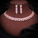 Thumbnail for Tehzeeb Creations Rose Gold-Polished Lavender Choker Necklace With Dangle Earrings - Distacart
