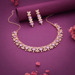 Thumbnail for Tehzeeb Creations Rose Gold-Polished Lavender Choker Necklace With Dangle Earrings - Distacart