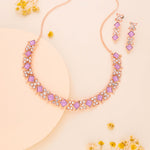 Thumbnail for Tehzeeb Creations Rose Gold-Polished Lavender Choker Necklace With Dangle Earrings - Distacart