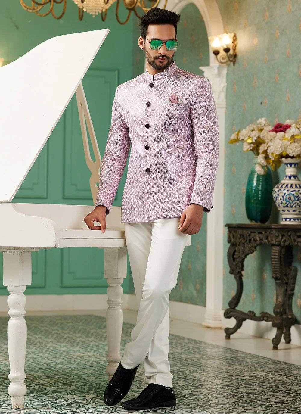 Raivat Ethnic Art Silk Embroidery and Thread Work Jodhpuri in Onion Pink Colour - Distacart