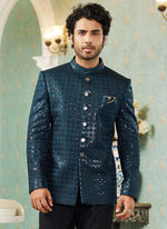 Thumbnail for Raivat Ethnic Art Silk Embroidery and Thread Work Jodhpuri in Teal Green Colour