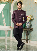 Thumbnail for Raivat Ethnic Art Silk Embroidery and Thread Work Jodhpuri in Wine Colour