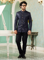 Thumbnail for Raivat Ethnic Art Silk Embroidery and Thread Work Jodhpuri in Navy Blue Colour