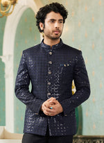 Thumbnail for Raivat Ethnic Art Silk Embroidery and Thread Work Jodhpuri in Navy Blue Colour