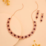 Thumbnail for Tehzeeb Creations Rose Gold-Polished Maroon Choker Necklace With Dangle Earrings - Distacart