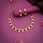 Thumbnail for Tehzeeb Creations Rose Gold-Polished Maroon Choker Necklace With Dangle Earrings - Distacart