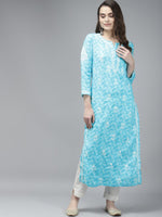 Thumbnail for ADA Women Blue & White Floral Chikankari Cotton Handloom Kurta - Distacart