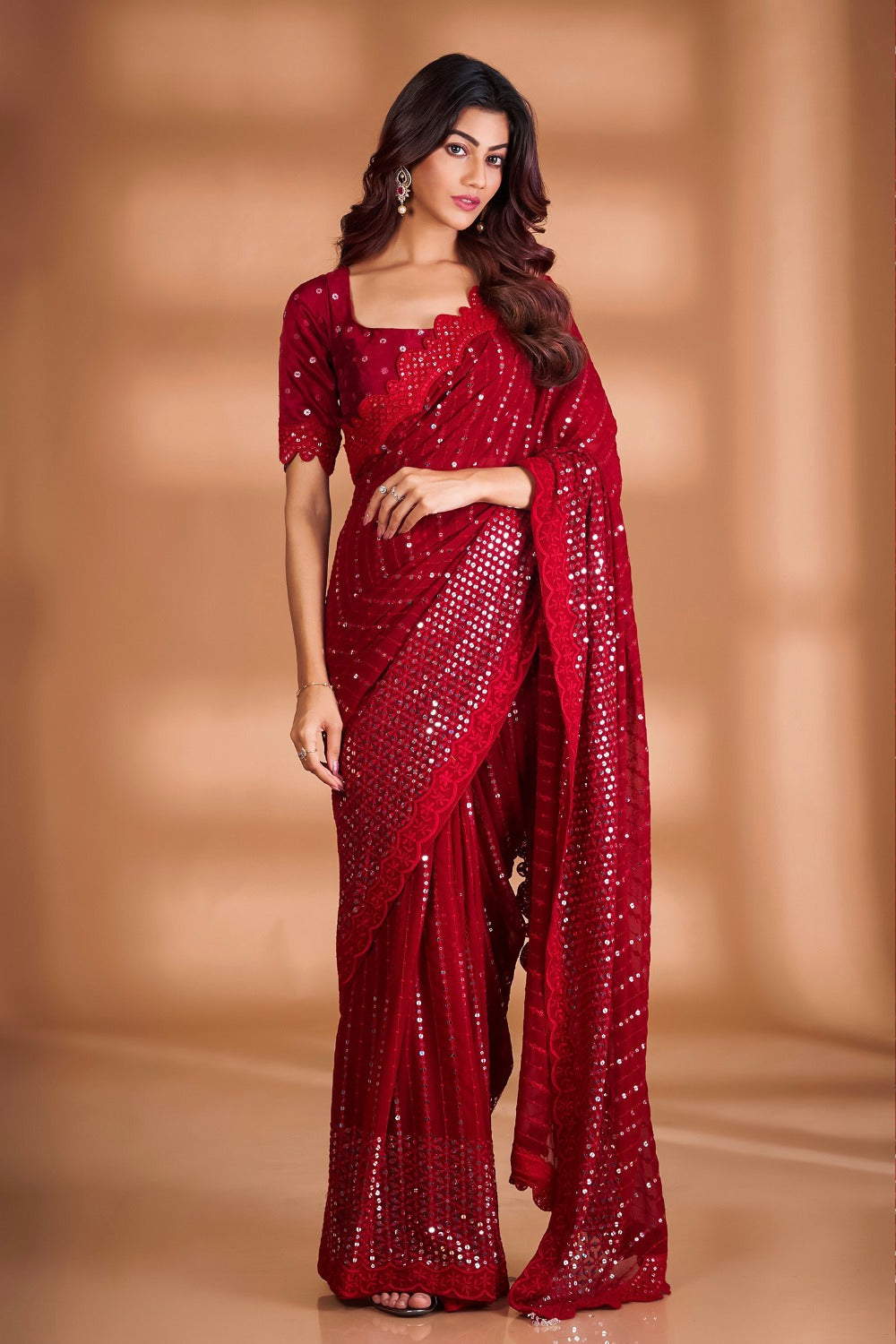 Teeya Creation Red Color Georgette Embroidery Work Saree - Distacart