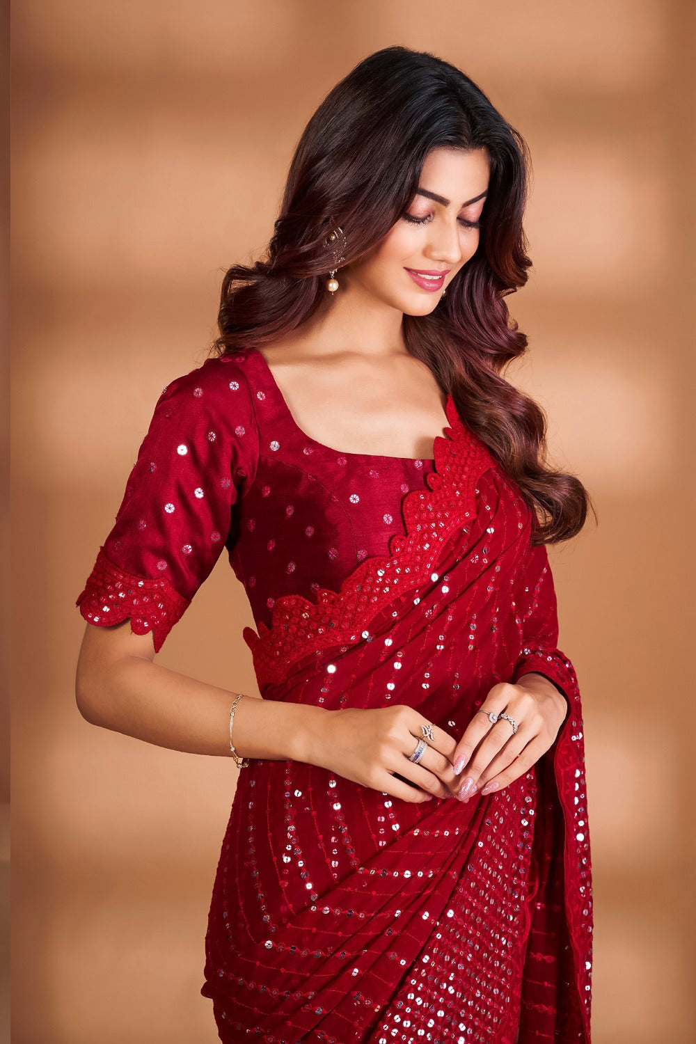Teeya Creation Red Color Georgette Embroidery Work Saree - Distacart