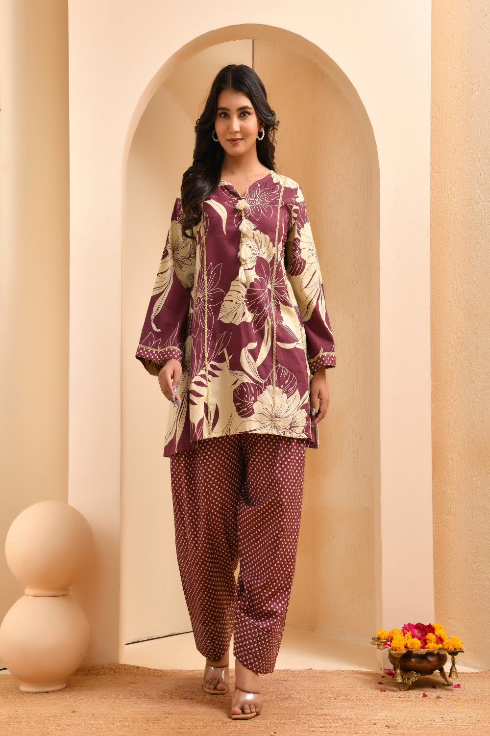 Vaasva Women Brown Cotton Cord Set With Fashi Pant - Distacart