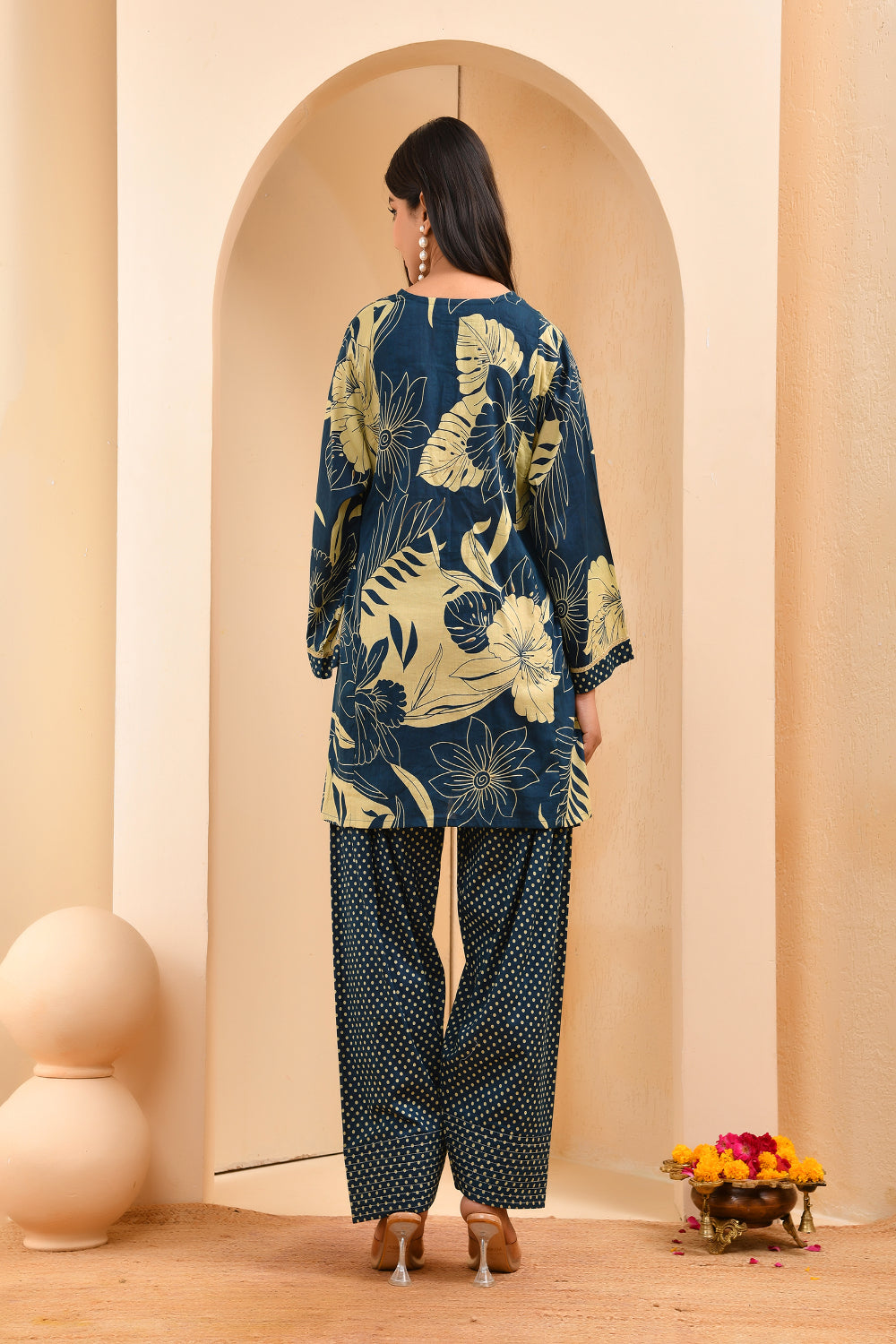 Vaasva Women Cobalt Blue Cotton Cord Set With Fashi Pant