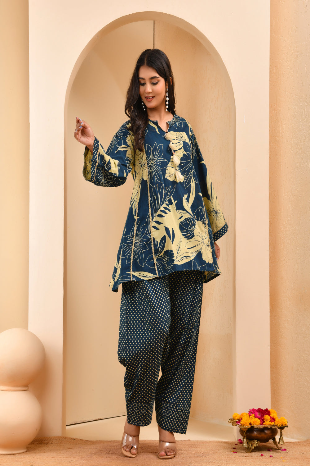 Vaasva Women Cobalt Blue Cotton Cord Set With Fashi Pant - Distacart