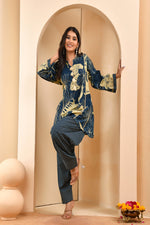 Thumbnail for Vaasva Women Cobalt Blue Cotton Cord Set With Fashi Pant