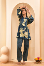 Thumbnail for Vaasva Women Cobalt Blue Cotton Cord Set With Fashi Pant