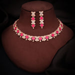Thumbnail for Tehzeeb Creations Rose Gold-Polished Pink Choker Necklace With Dangle Earrings - Distacart