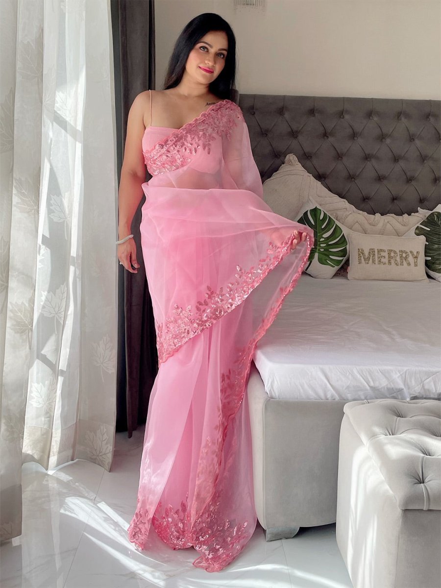 Anouk Sequinned Embellished Border Organza Saree - Distacart