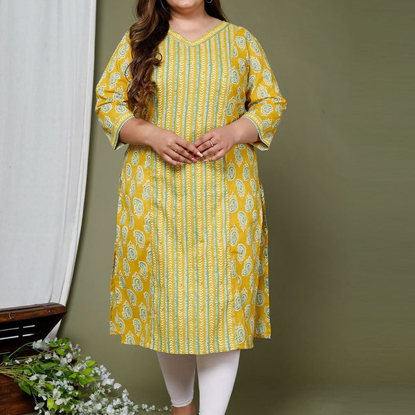 Swasti Ethnic Motif Printed V Neck Pure Cotton Kurta - Distacart