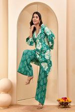 Thumbnail for Vaasva Women Turquoise Cotton Cord Set With Printed Pants