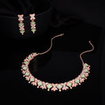 Thumbnail for Tehzeeb Creations Rose Gold-Polished Sea Green Choker Necklace With Dangle Earrings - Distacart