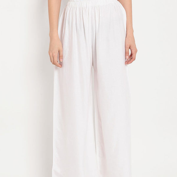 TAG 7 Women White Solid Straight Palazzos - Distacart