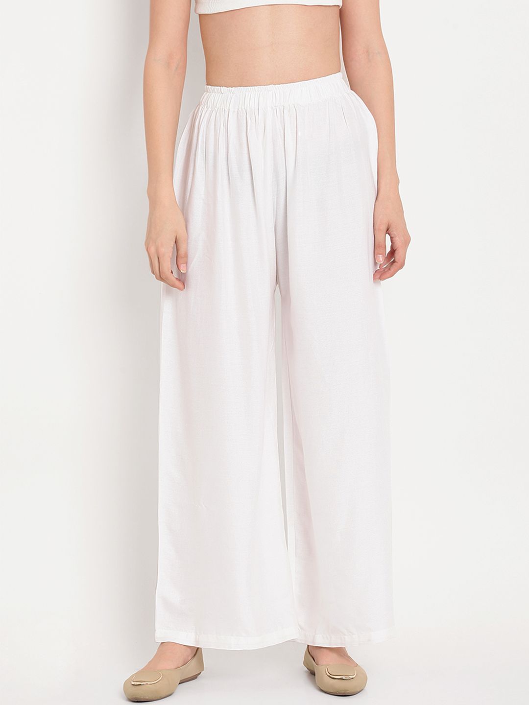 TAG 7 Women White Solid Straight Palazzos - Distacart