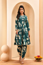 Thumbnail for Vaasva Women Green Short Anarkali Kurta With Printed Pants