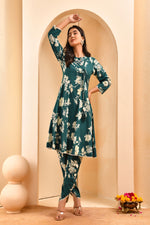 Thumbnail for Vaasva Women Green Short Anarkali Kurta With Printed Pants