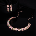 Thumbnail for Tehzeeb Creations Rose Gold-Polished Sea Green & Baby Pink Choker Necklace With Dangle Earrings - Distacart