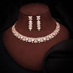 Thumbnail for Tehzeeb Creations Rose Gold-Polished Sea Green & Baby Pink Choker Necklace With Dangle Earrings - Distacart