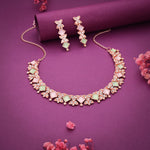 Thumbnail for Tehzeeb Creations Rose Gold-Polished Sea Green & Baby Pink Choker Necklace With Dangle Earrings - Distacart