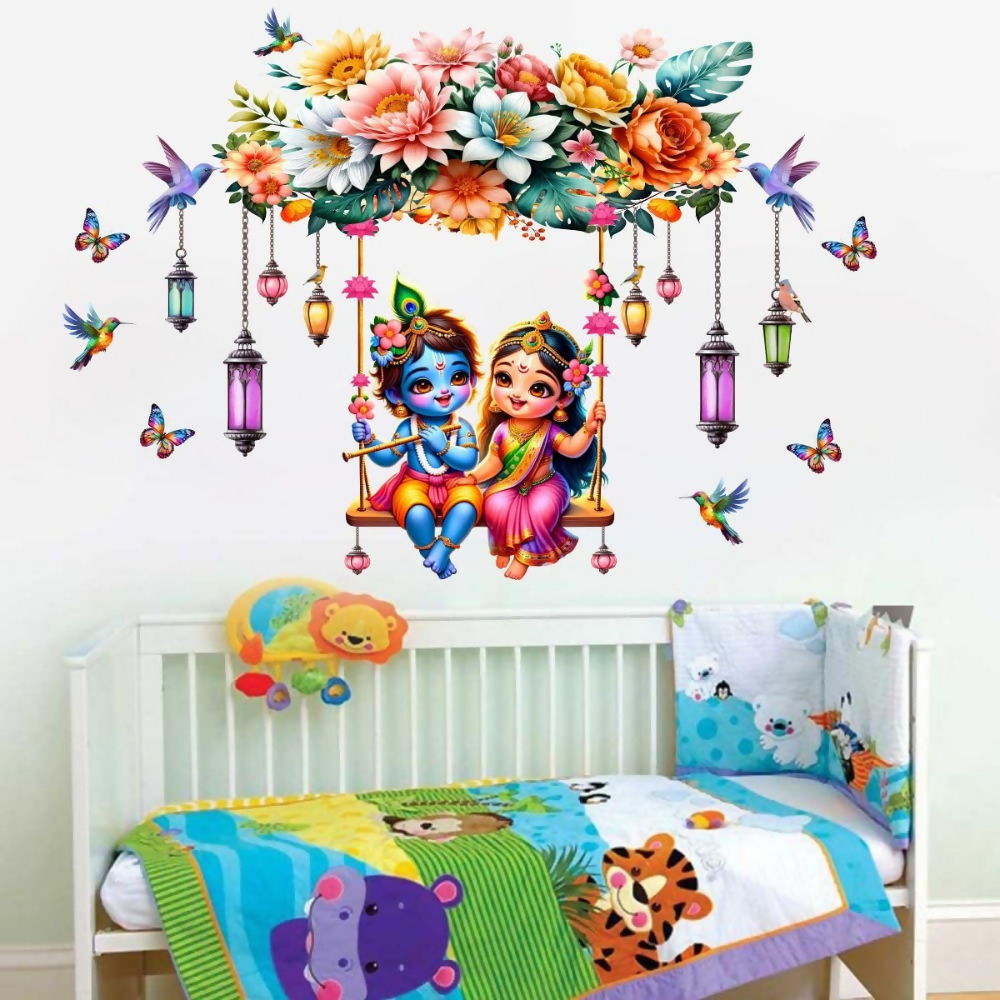 Decor Villa PVC Vinyl Radha Krishna On Branch Self-Adhesive Wall Sticker