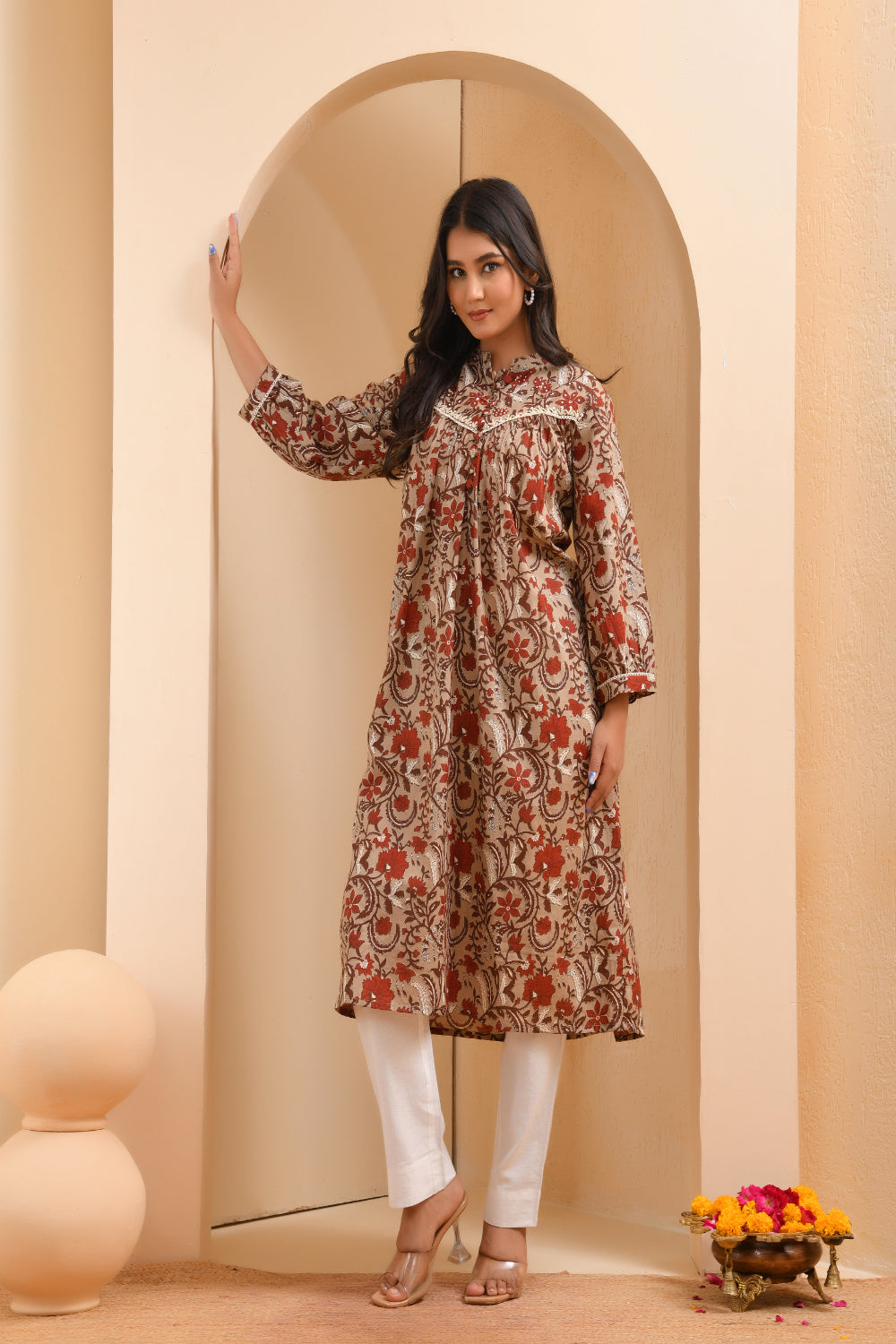 Vaasva Women Ajrakh Printed Kurta Pant Set - Distacart