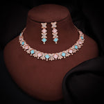 Thumbnail for Tehzeeb Creations Rose Gold-Polished Sky & Baby Pink Choker Necklace With Dangle Earrings - Distacart