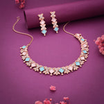 Thumbnail for Tehzeeb Creations Rose Gold-Polished Sky & Baby Pink Choker Necklace With Dangle Earrings - Distacart