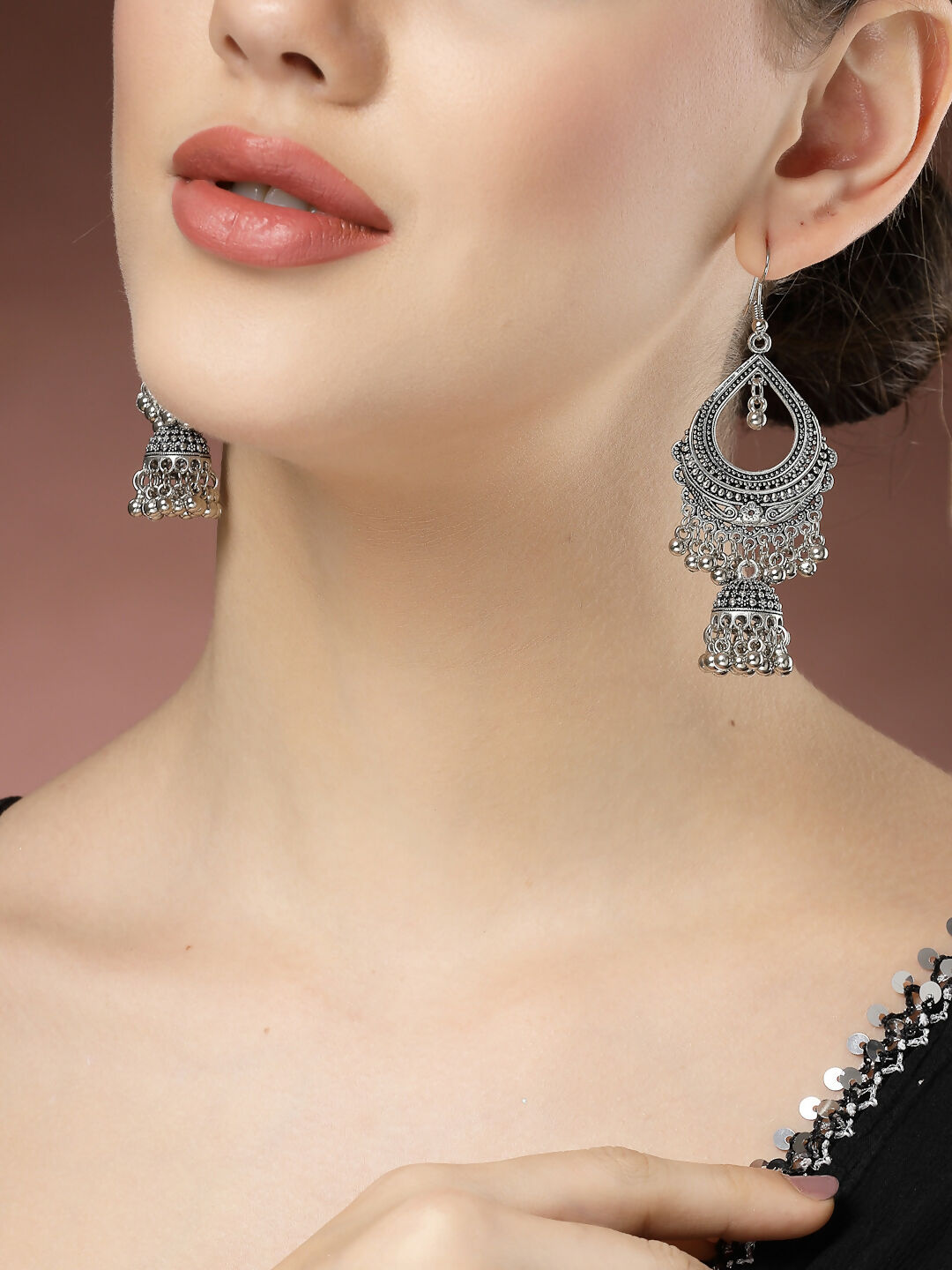 NVR Women's Silver-Plated German Silver Oxidized Jhumka Earrings - Distacart