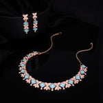 Thumbnail for Tehzeeb Creations Rose Gold-Polished Sky Blue Choker Necklace With Dangle Earrings - Distacart