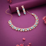 Thumbnail for Tehzeeb Creations Rose Gold-Polished Sky Blue Choker Necklace With Dangle Earrings - Distacart