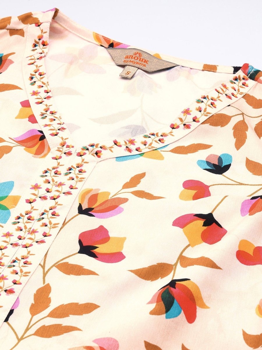 Anouk Floral Printed Regular A-Line Kurta with Trousers - Distacart