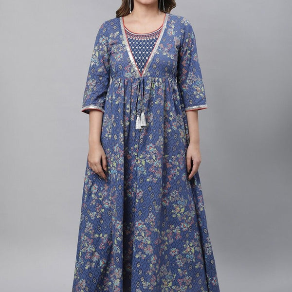 AURELIA Ethnic Motifs Printed Pure Cotton Fit & Flare Ethnic Dress - Distacart