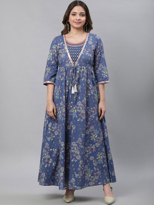 AURELIA Ethnic Motifs Printed Pure Cotton Fit & Flare Ethnic Dress