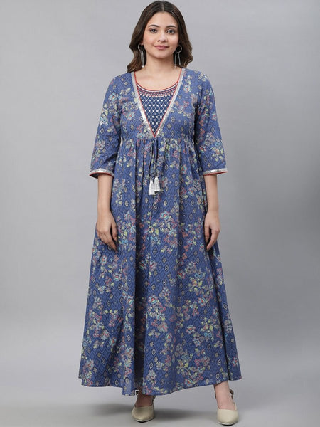 AURELIA Ethnic Motifs Printed Pure Cotton Fit & Flare Ethnic Dress