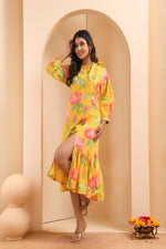 Thumbnail for Vaasva Women Floral Printed Lemon Dress