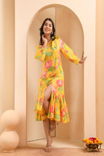 Thumbnail for Vaasva Women Floral Printed Lemon Dress