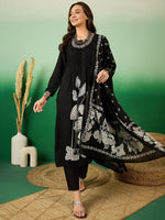 Thumbnail for Sangria Floral Printed A-Line Kurta With Trouser & Dupatta