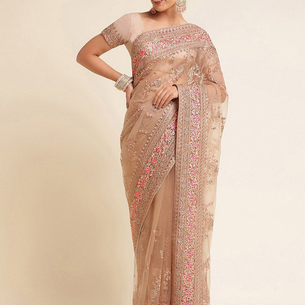 kasee Floral Embroidered Net Saree - Distacart