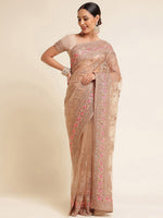 Thumbnail for kasee Floral Embroidered Net Saree - Distacart