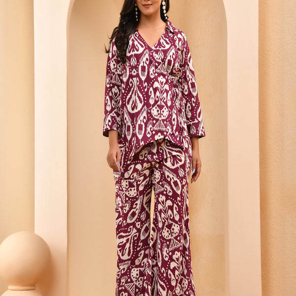 Vaasva Women Ikat Cord Set With Bell Bottom Pants - Distacart