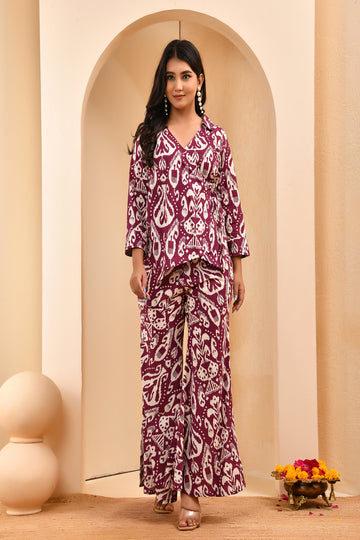 Vaasva Women Ikat Cord Set With Bell Bottom Pants - Distacart