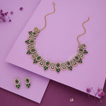 Thumbnail for Tehzeeb Creations Gold-Polished Green Colour Choker With Dangle Earrings - Distacart